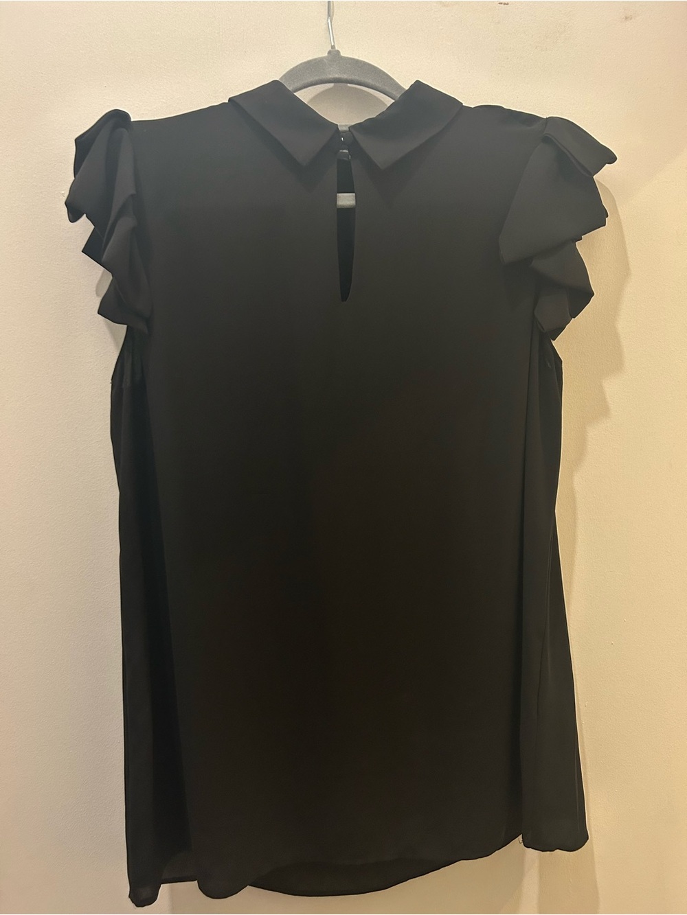 Tahari Black Ruffle Sleeve Collared Blouse